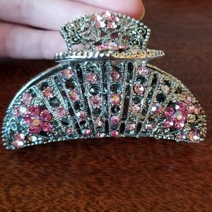 Pink bling crystal embellished hair clip